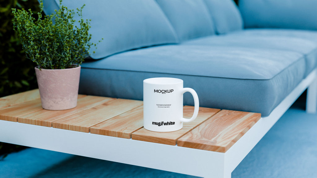 White Sublimation Mug Mockup Bundle – 3 PSDs in Soft Minimal Scene | Elysian Collection