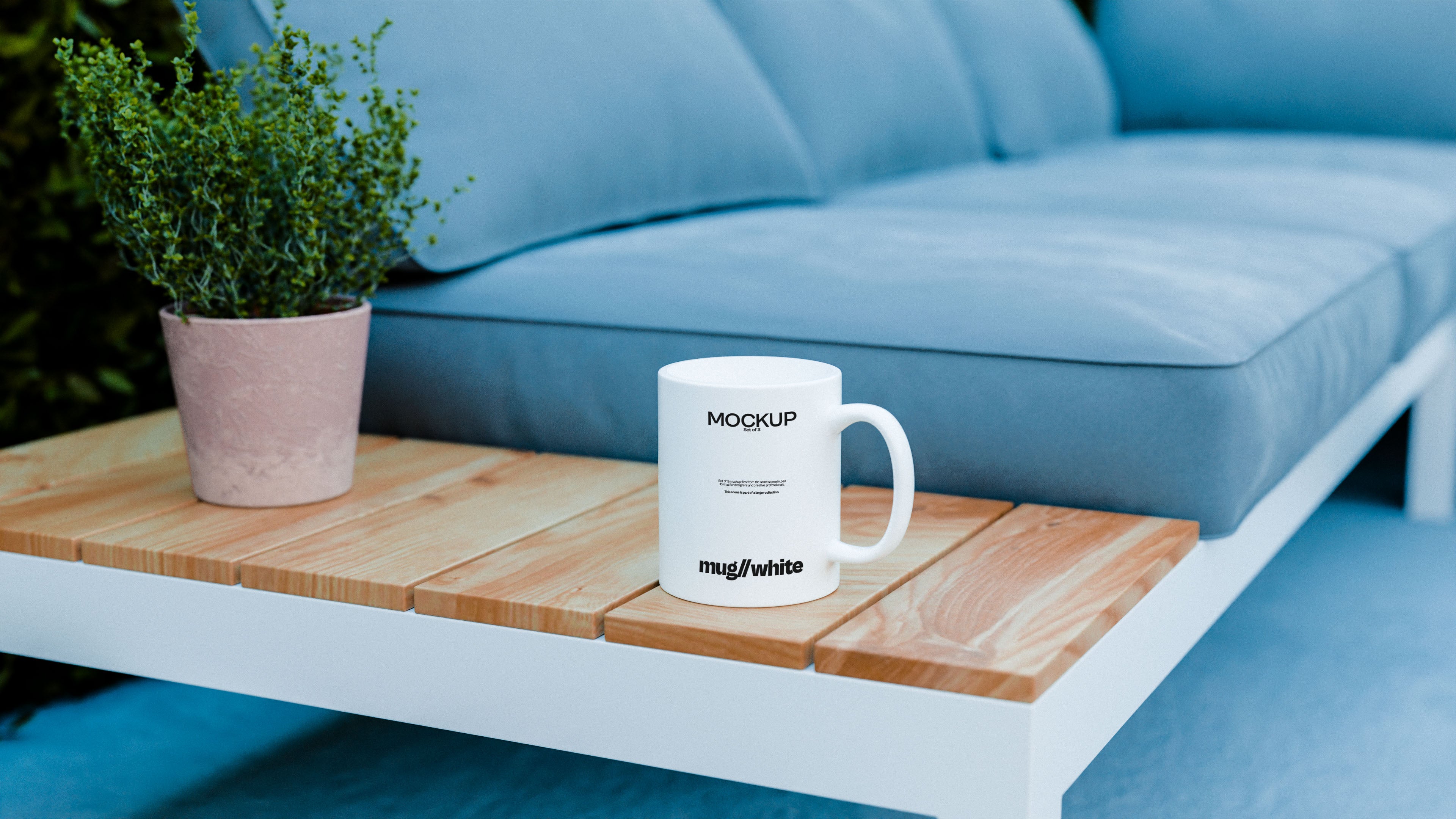 White Sublimation Mug Mockup Bundle – 3 PSDs in Soft Minimal Scene | Elysian Collection