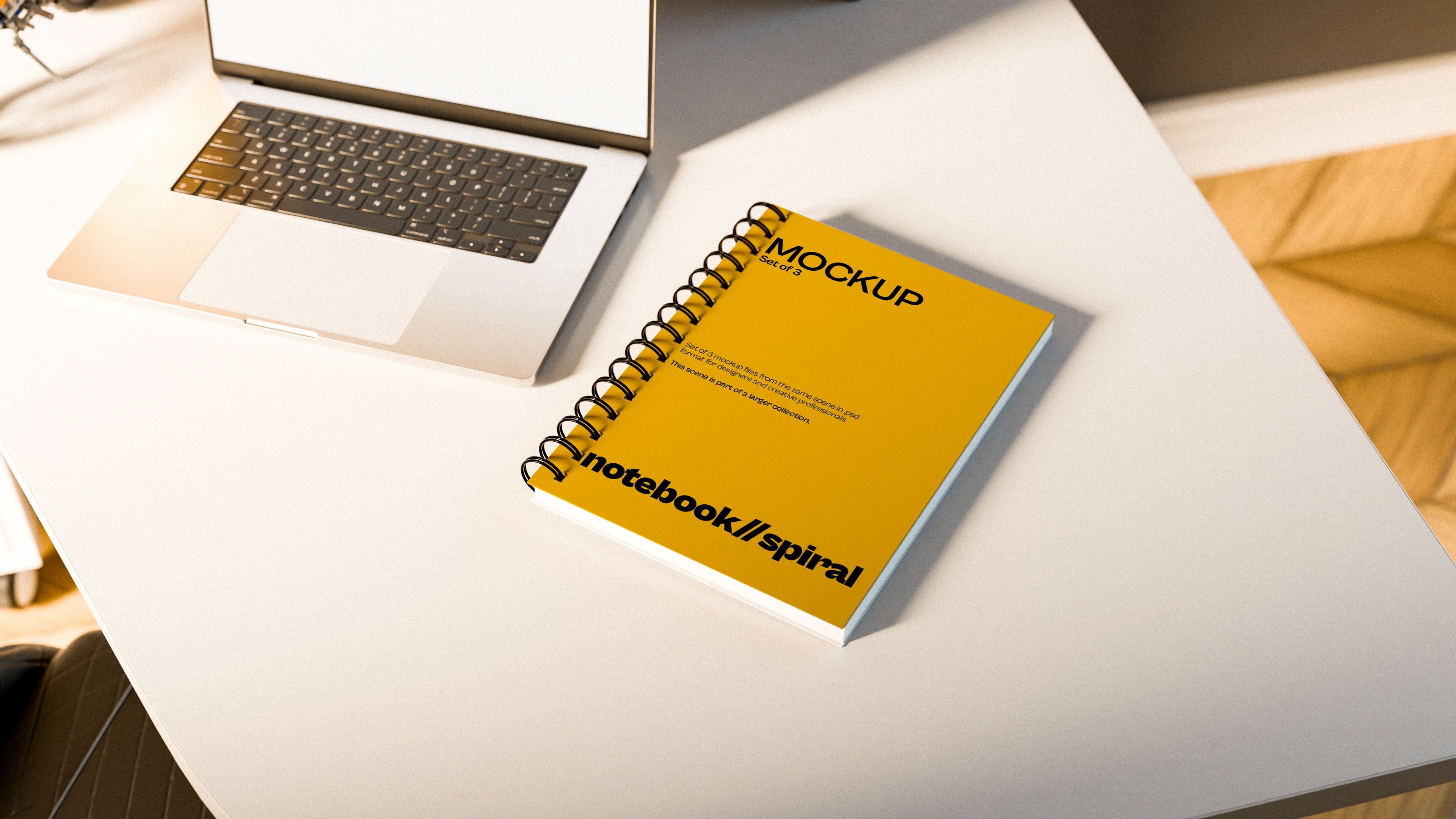 Spiral Notebook Mockup Bundle – 3 PSDs in Bright Lifestyle Setting | Waves and Wheels Collection