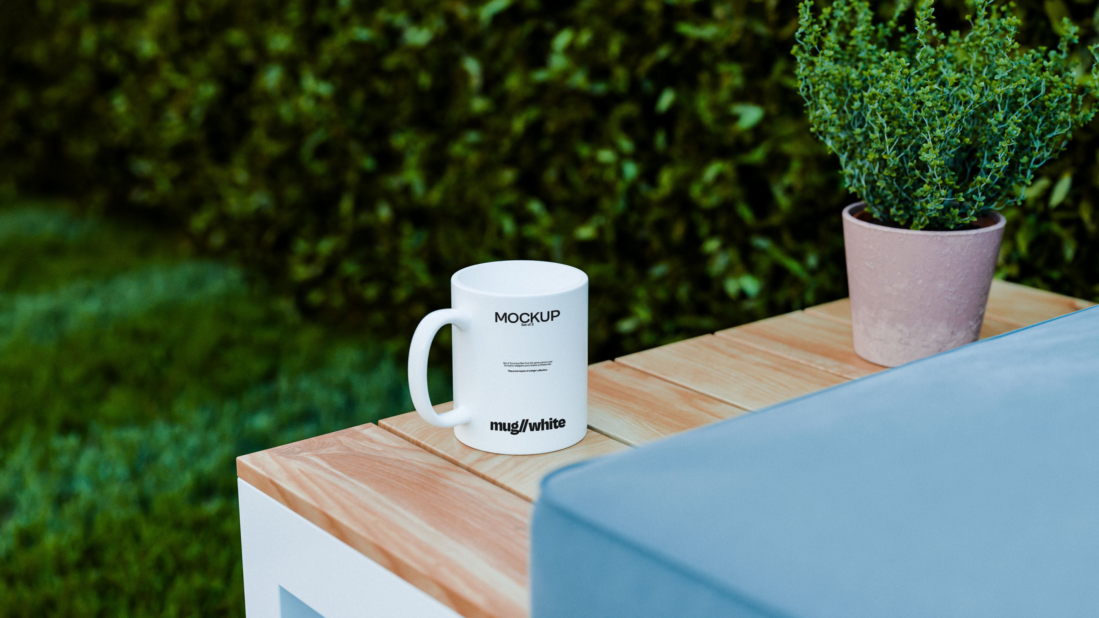 White Sublimation Mug Mockup Bundle – 3 PSDs in Soft Minimal Scene | Elysian Collection