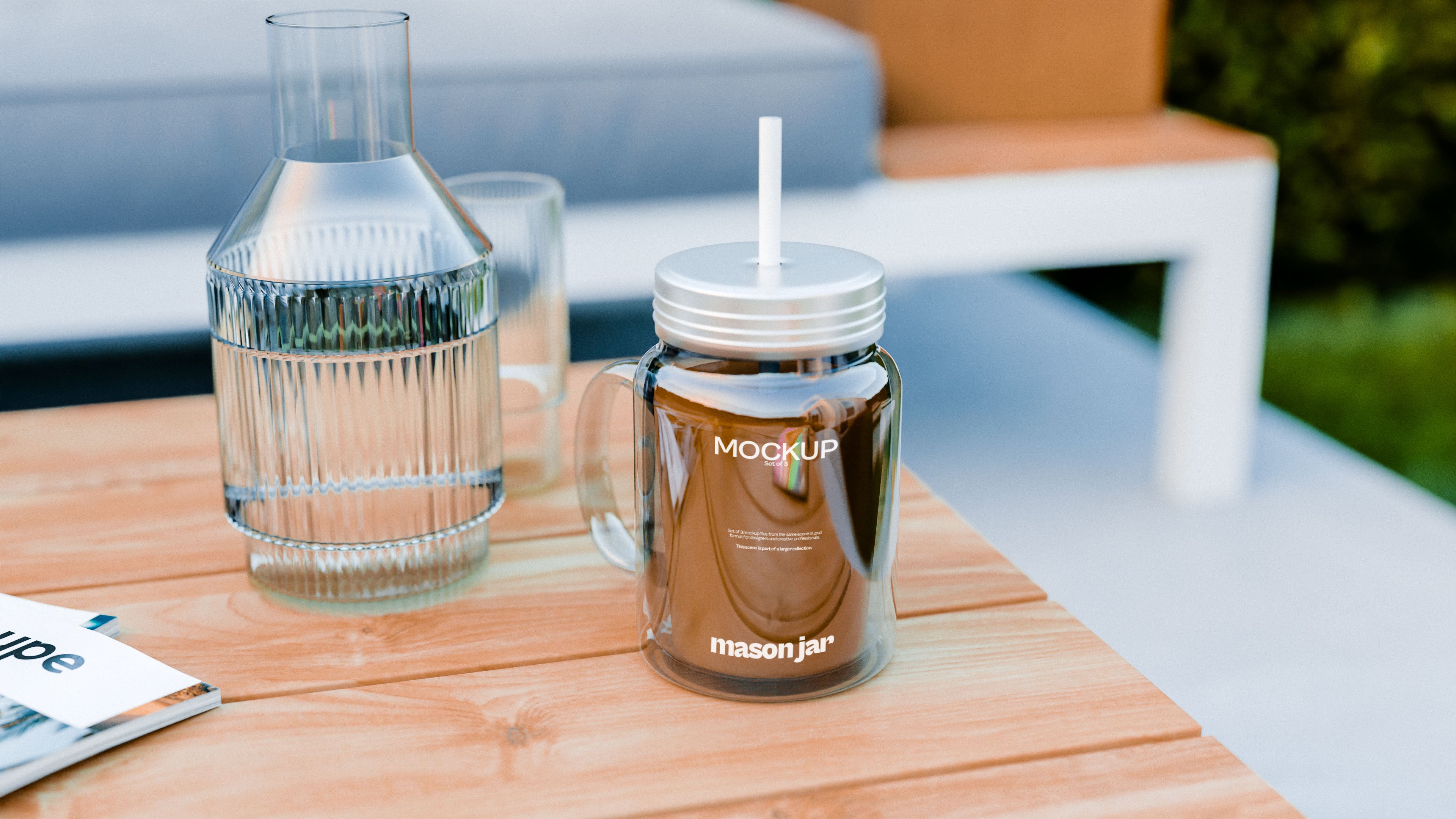 Mason Jar Mockup Bundle – 3 PSDs in Outdoor Scene | Elysian Collection