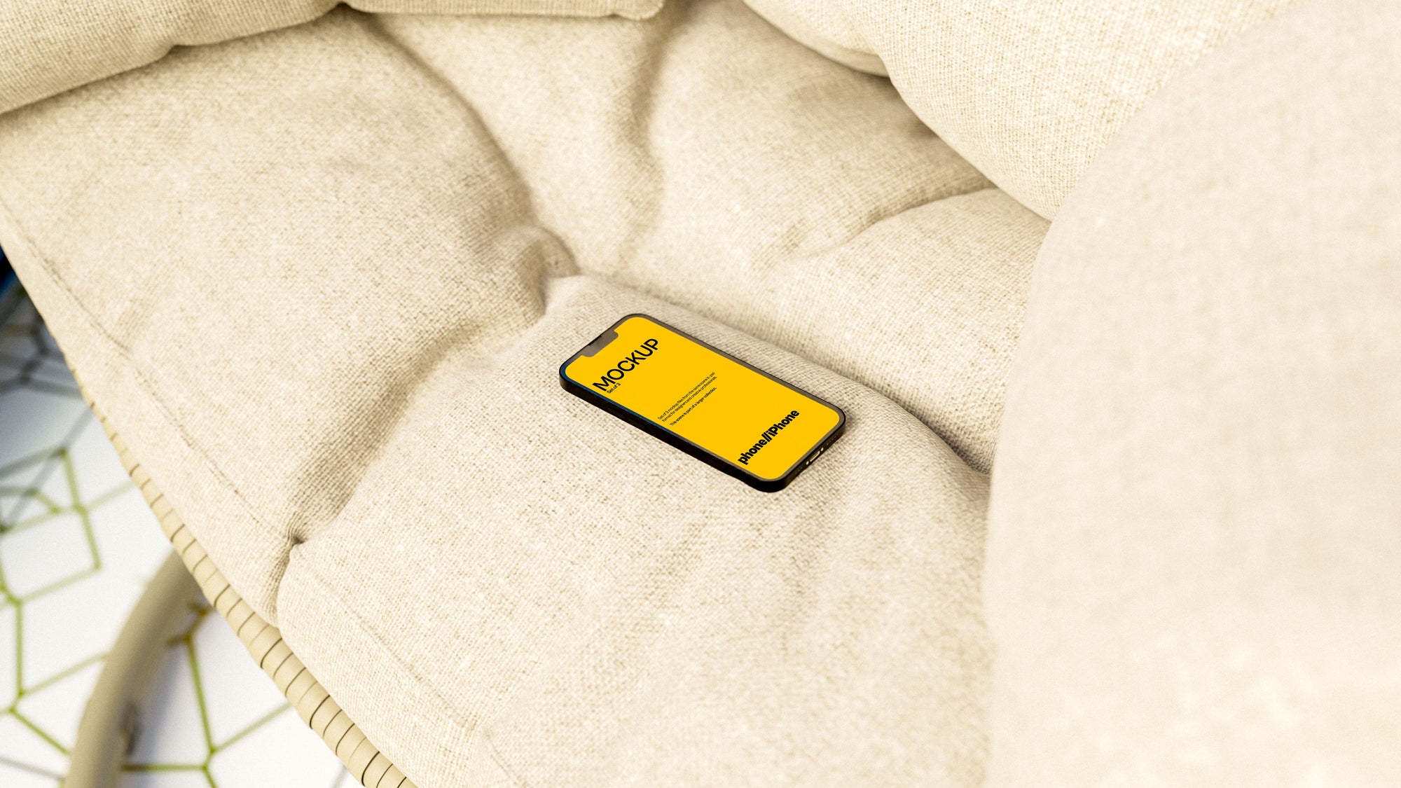 iPhone Screen Mockup Bundle – 3 PSDs on Egg Swing Chair | Seraphic Collection