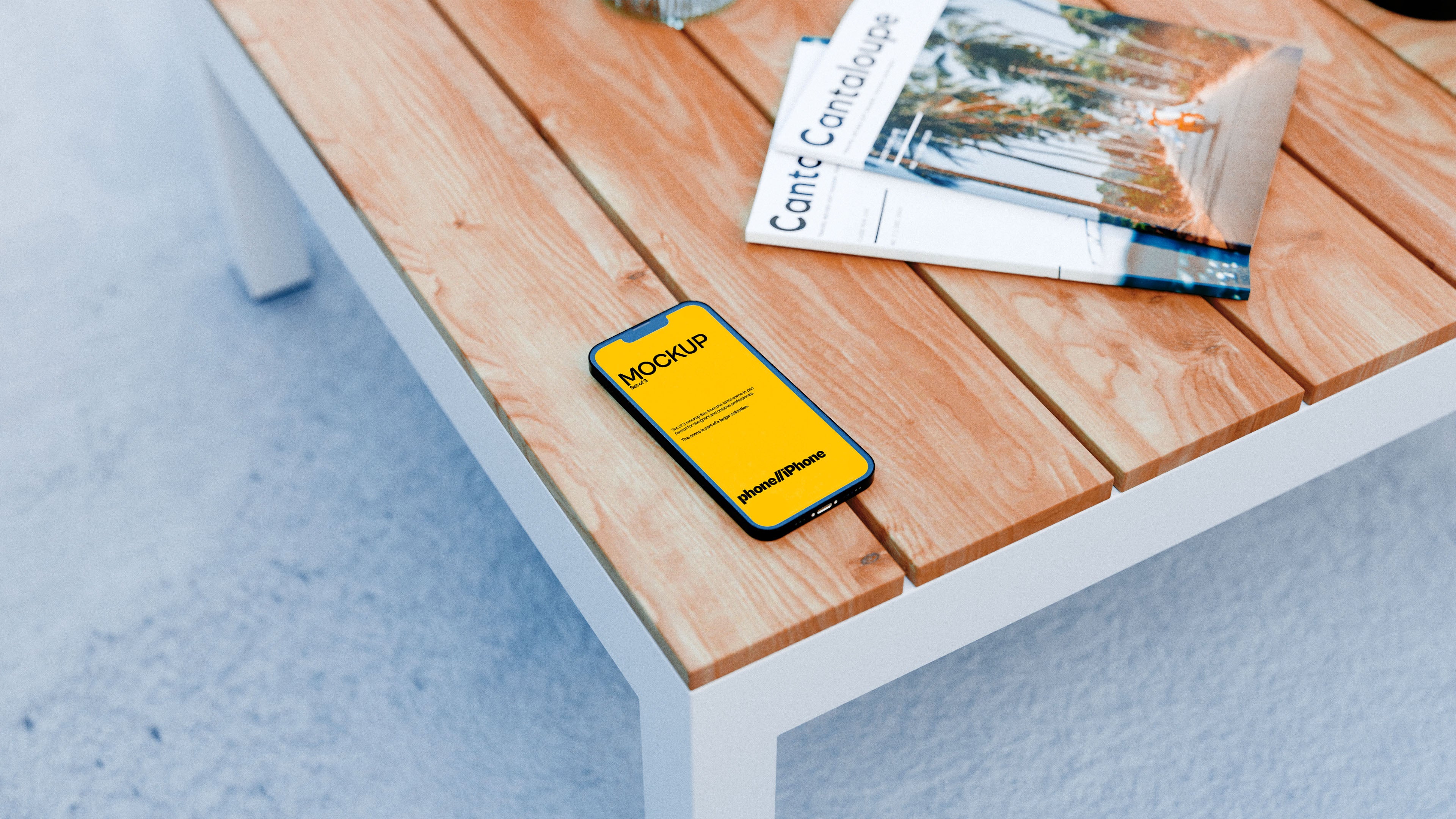 iPhone Screen Mockup Bundle – 3 PSDs on Lawn Table | Elysian Collection