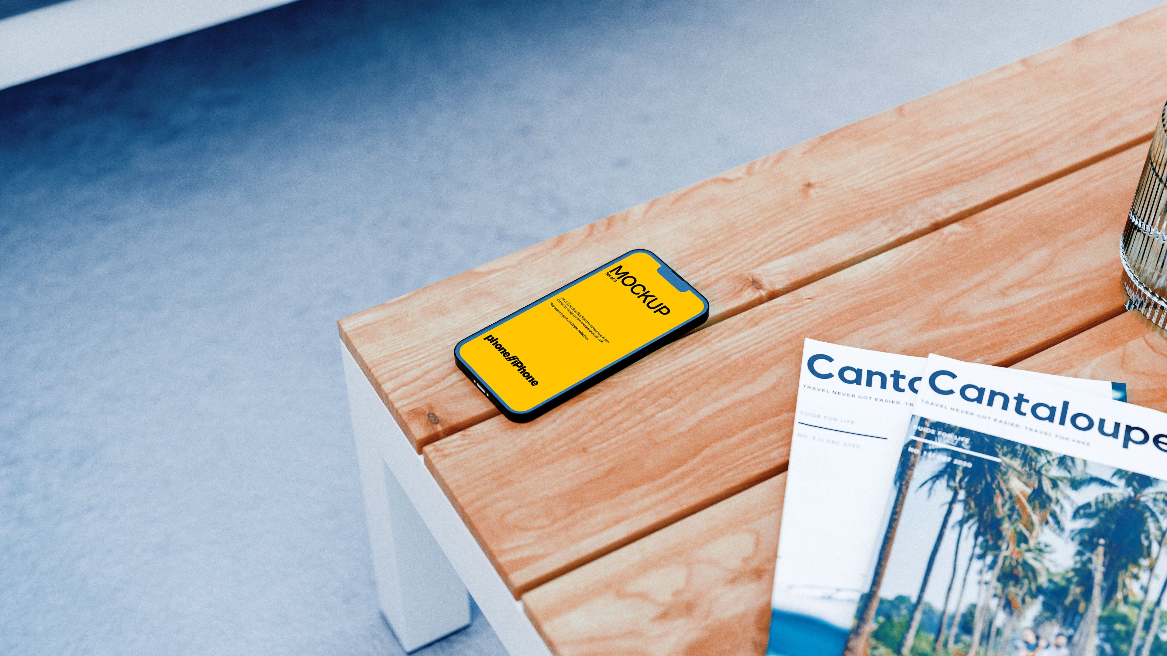 iPhone Screen Mockup Bundle – 3 PSDs on Lawn Table | Elysian Collection