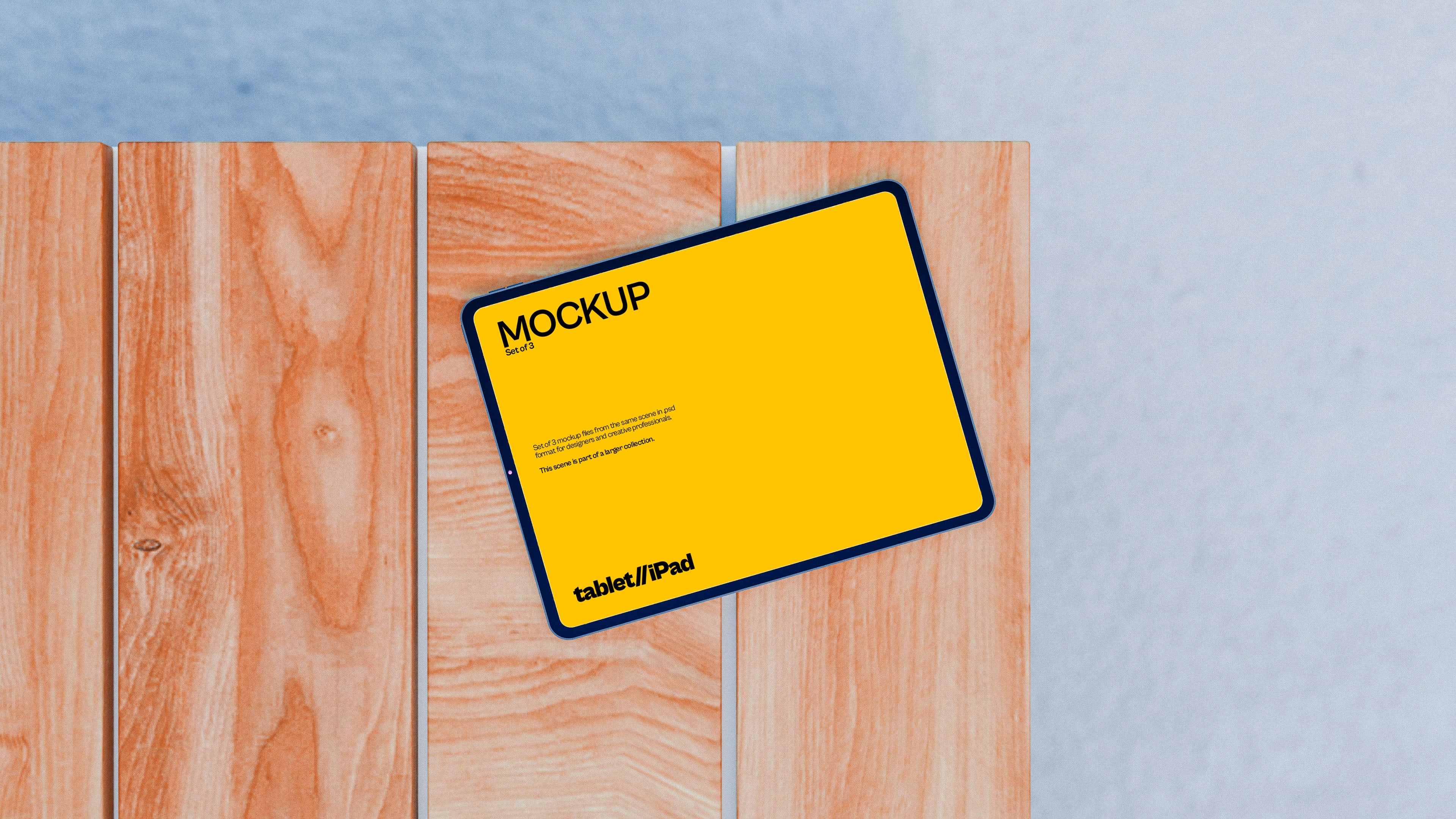 iPad Screen Mockup Bundle – 3 PSDs on Lawn Table | Elysian Collection