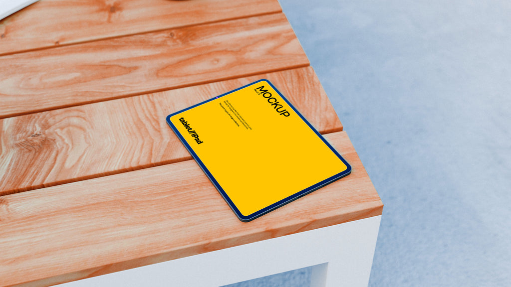 iPad Screen Mockup Bundle – 3 PSDs on Lawn Table | Elysian Collection