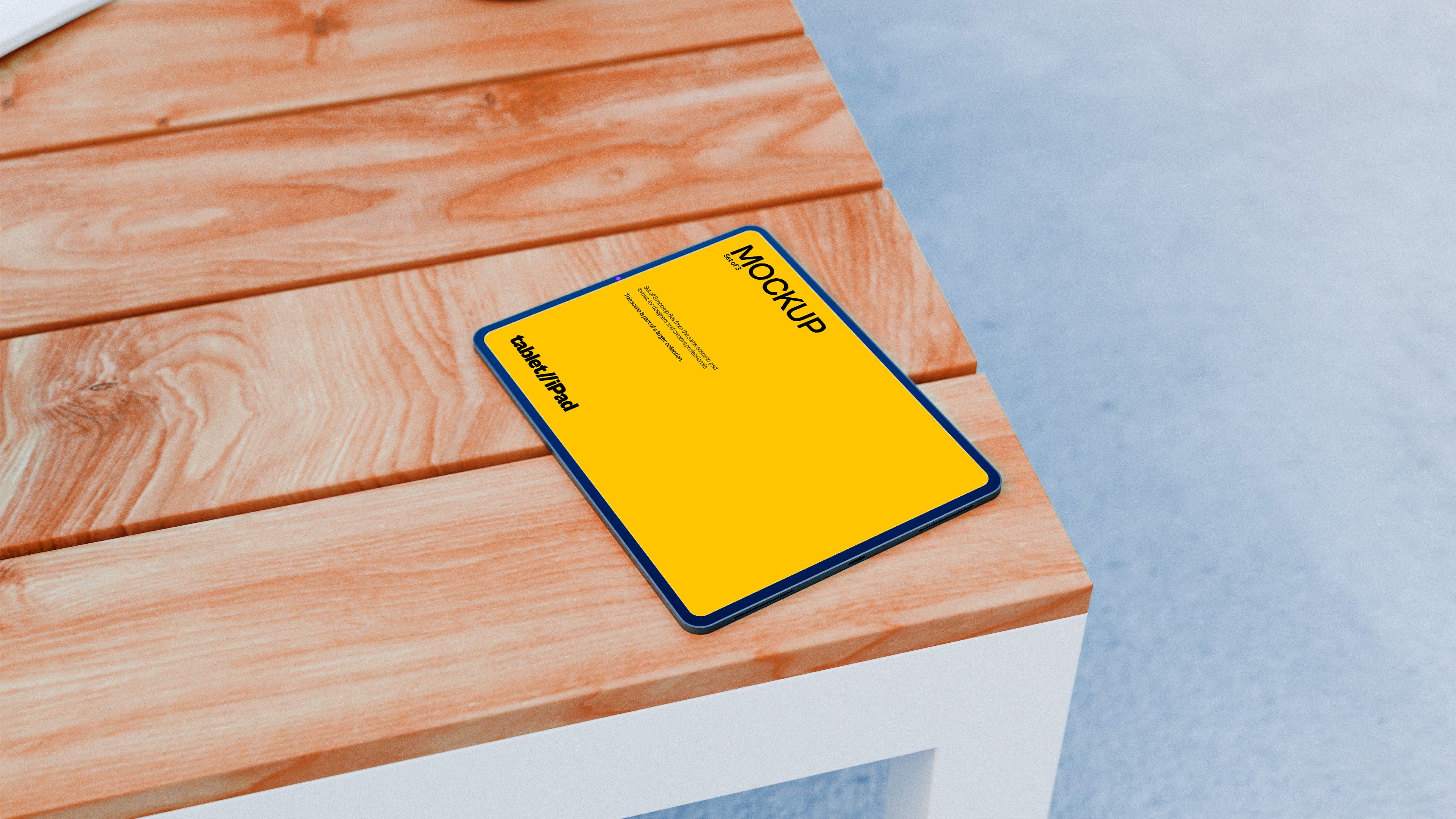 iPad Screen Mockup Bundle – 3 PSDs on Lawn Table | Elysian Collection