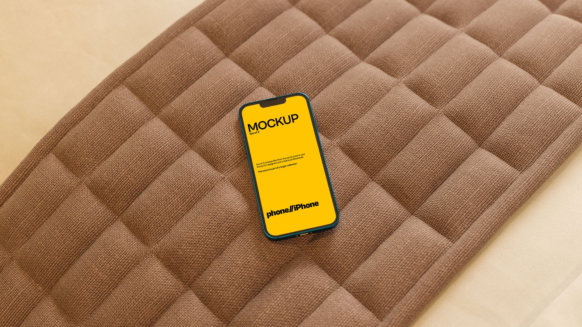 iPhone Screen Mockup Bundle – 3 PSDs on Bed | Seraphic Collection